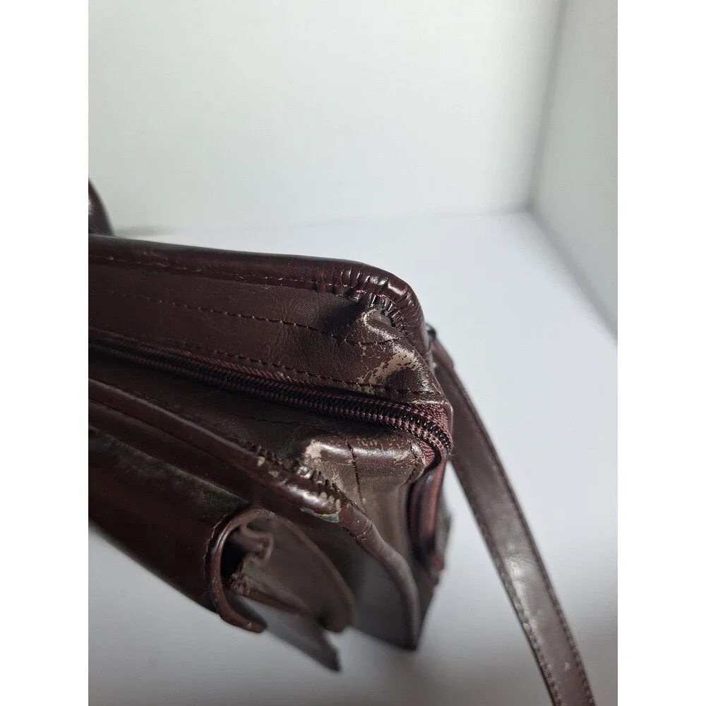 Vintage Samsonite 3 Ring Binder Notebook Genuine Leather Brown Zip Handles Zip